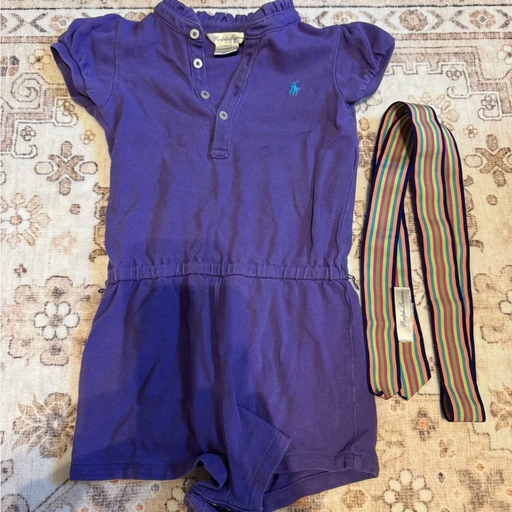 Ralph Lauren Purple Pique Polo Romper with belt